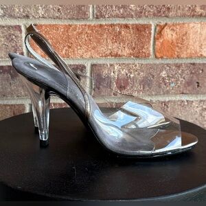 Clear Slingback Heels with Silver Accents